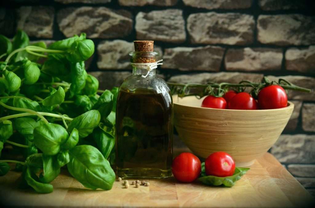 Mediterranean Foods, Tomatoes, Basil, and Olive Oil