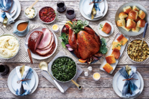 table set with holiday meal