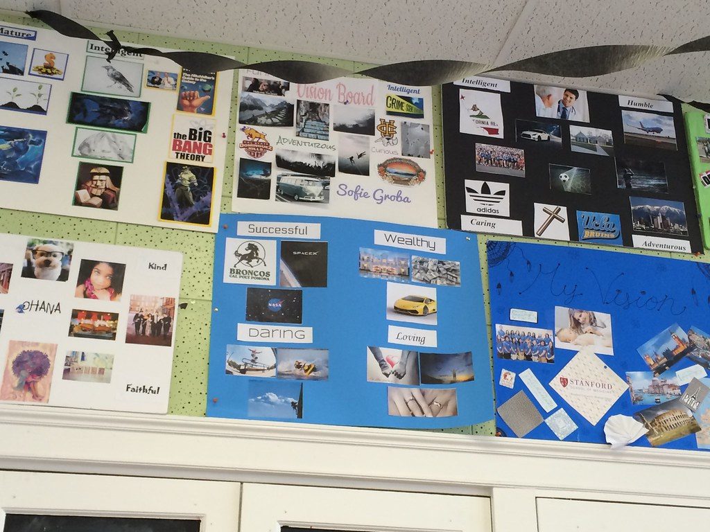 several vision boards posted on a wall