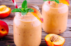 peach smoothie in mason jar