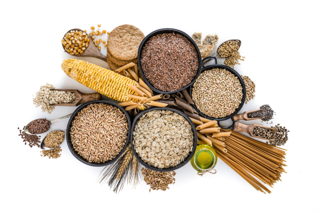 a variety of whole grains and corn