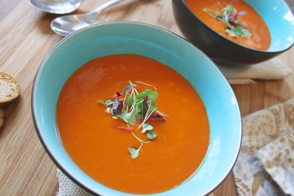 Soup in a bowl with garnish