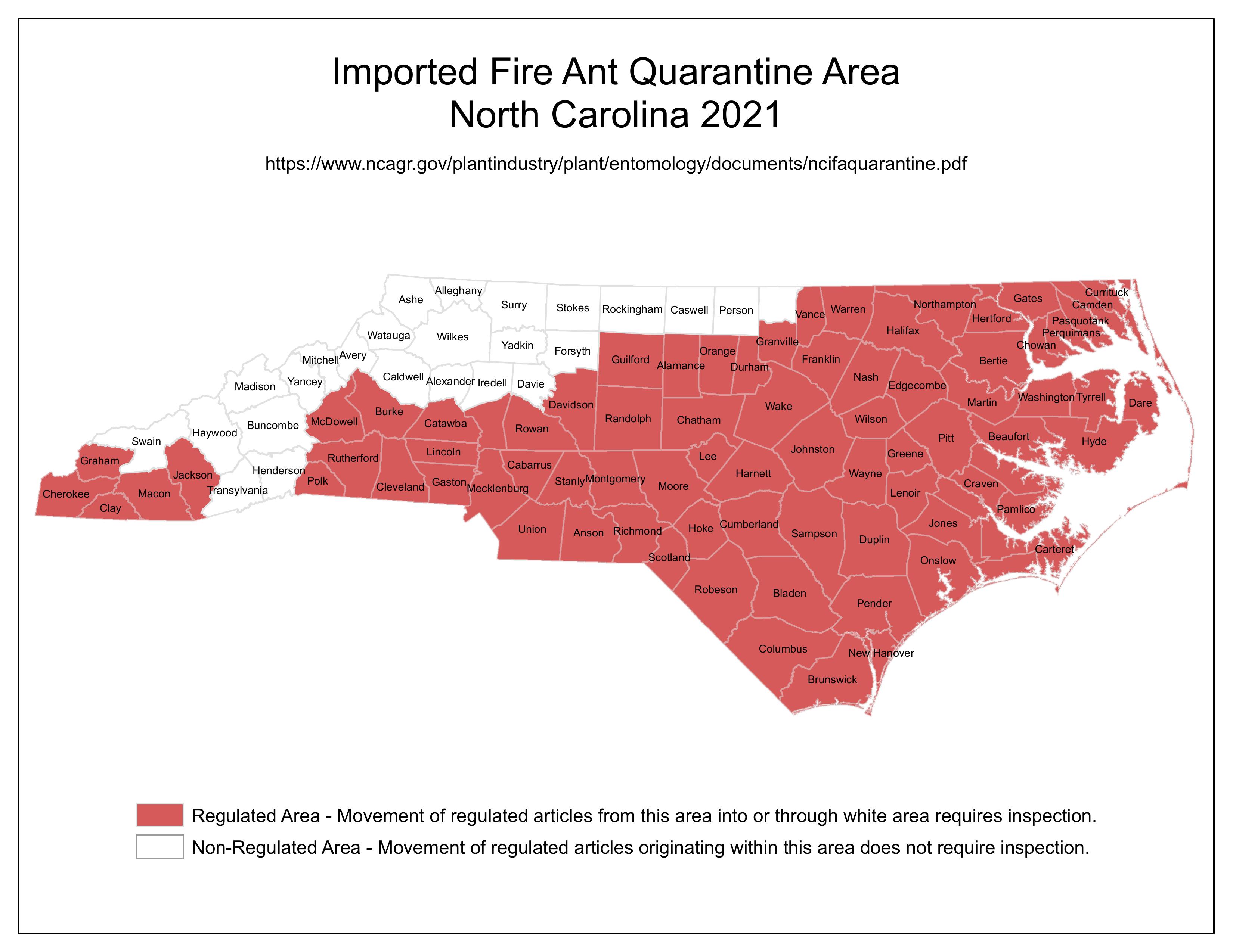 Fire Ant Regions in North Carolina