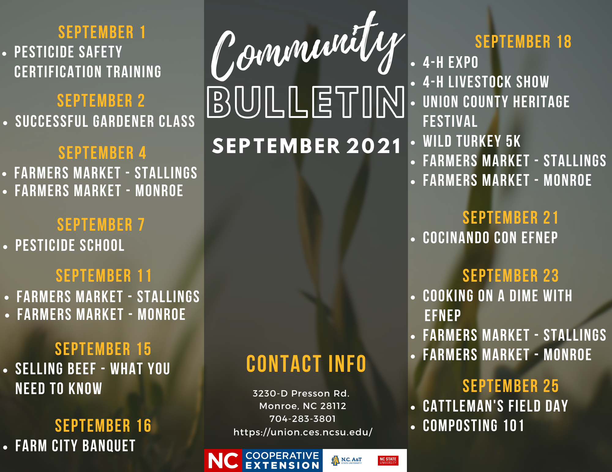 Bulletin Events for September 2021