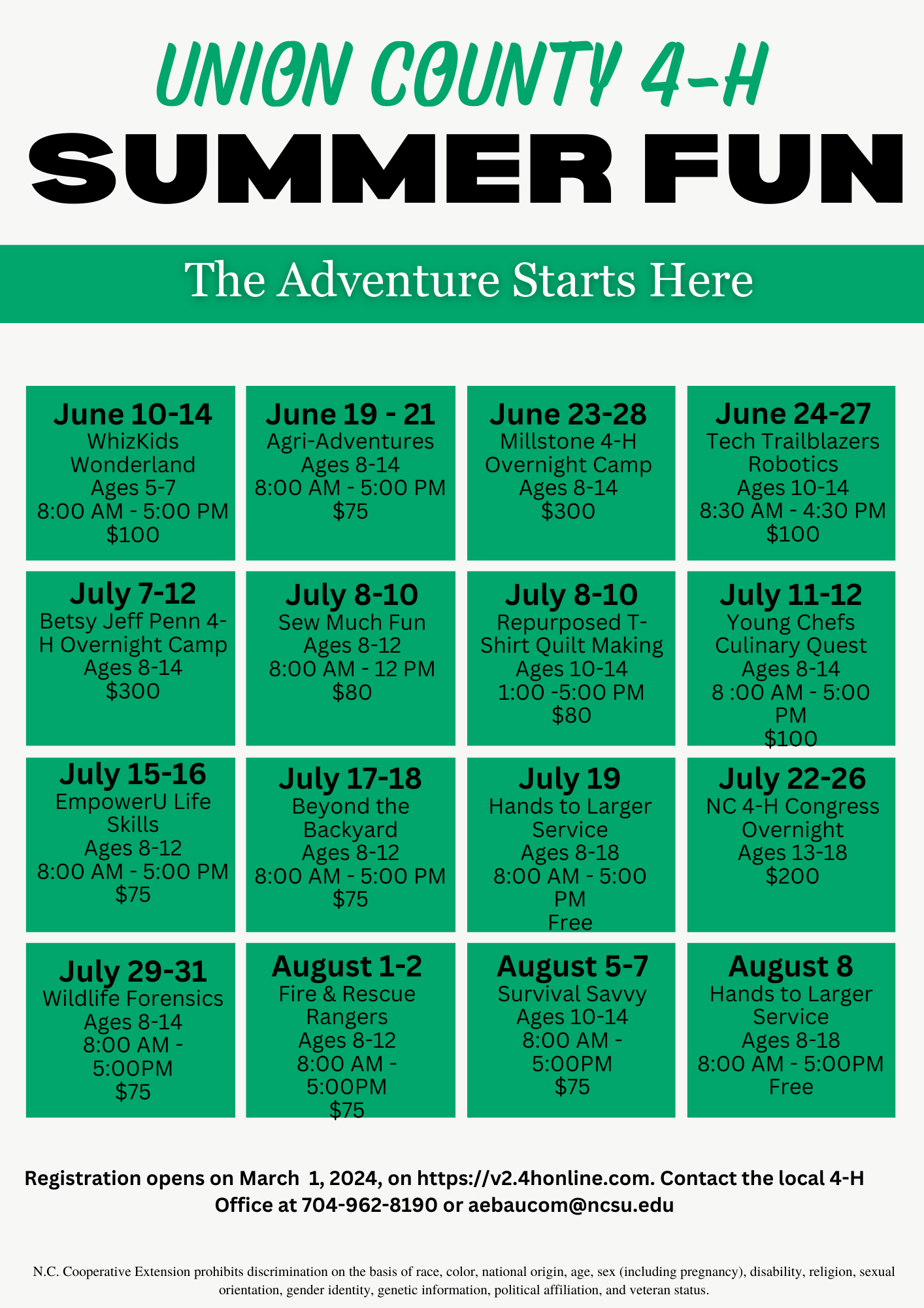 4-H Summer Camp dates and times
